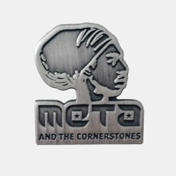 Silver pin of meta and the cornerstones logo